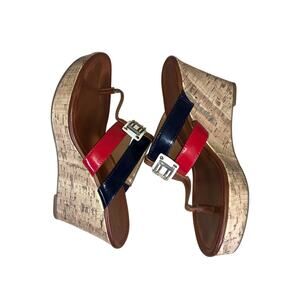 Tommy Hilfiger Wedges Heels Women’s 7M Striped Slide On Summer Casual Shoes